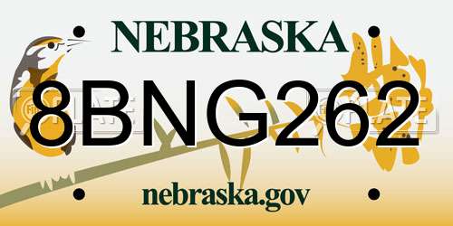 8BNG262 Nebraska License Plate