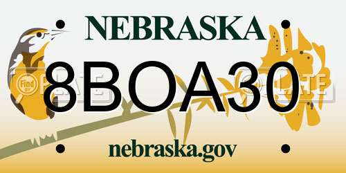 8BOA30 Nebraska License Plate