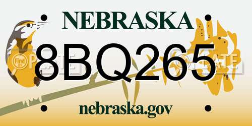 8BQ265 Nebraska License Plate