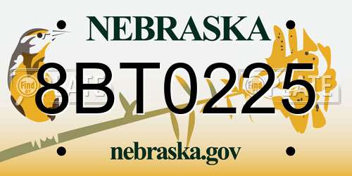 8BT0225 Nebraska License Plate