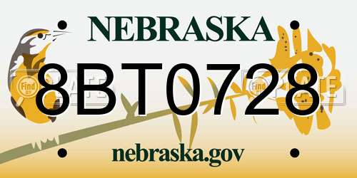 8BT0728 Nebraska License Plate