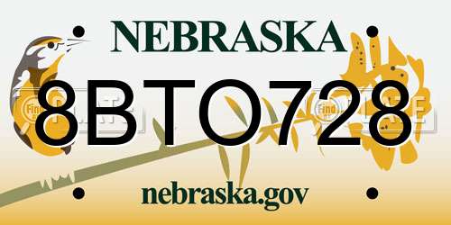8BTO728 Nebraska License Plate