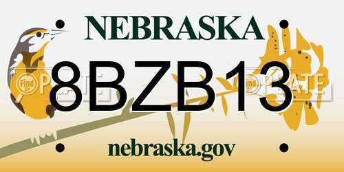 8BZB13 Nebraska License Plate