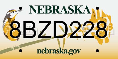8BZD228 Nebraska License Plate