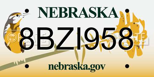 8BZI958 Nebraska License Plate