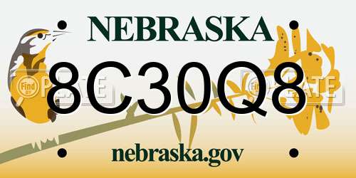 8C30Q8 Nebraska License Plate