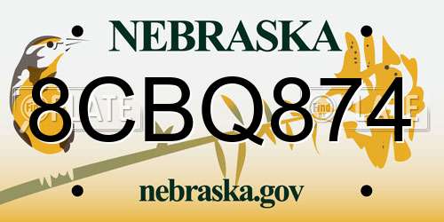 8CBQ874 Nebraska License Plate