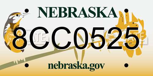 8CC0525 Nebraska License Plate