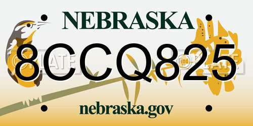 8CCQ825 Nebraska License Plate