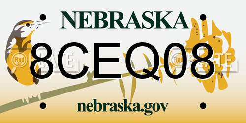 8CEQ08 Nebraska License Plate