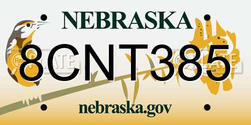 8CNT385 Nebraska License Plate