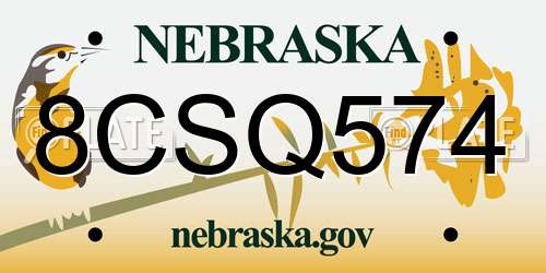 8CSQ574 Nebraska License Plate