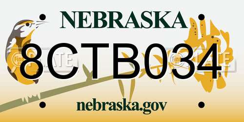 8CTB034 Nebraska License Plate