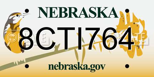 8CTI764 Nebraska License Plate