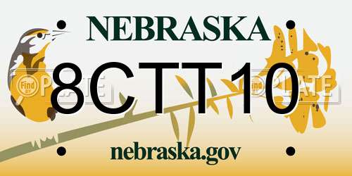 8CTT10 Nebraska License Plate