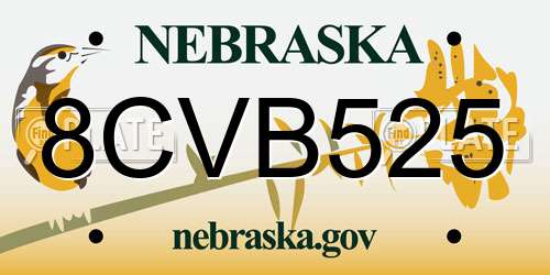 8CVB525 Nebraska License Plate