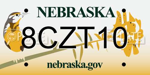 8CZT10 Nebraska License Plate