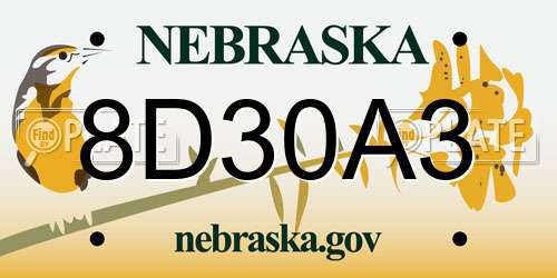 8D30A3 Nebraska License Plate