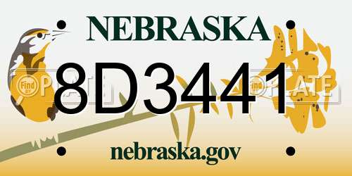 8D3441 Nebraska License Plate