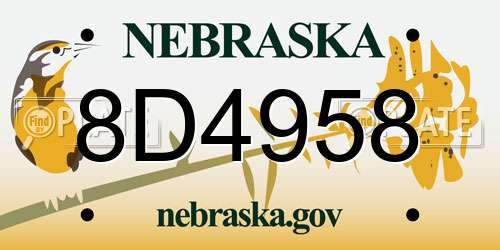 8D4958 Nebraska License Plate