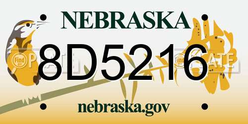 8D5216 Nebraska License Plate