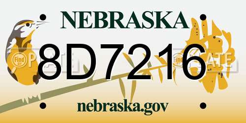 8D7216 Nebraska License Plate