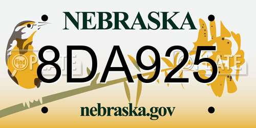 8DA925 Nebraska License Plate