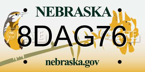 8DAG76 Nebraska License Plate