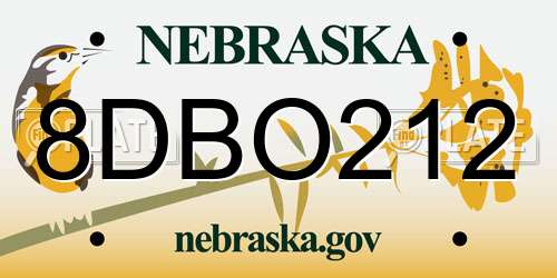 8DBO212 Nebraska License Plate