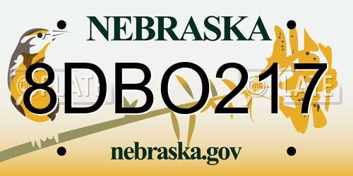 8DBO217 Nebraska License Plate