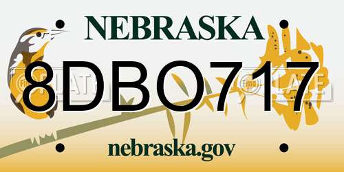 8DBO717 Nebraska License Plate