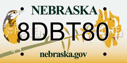 8DBT80 Nebraska License Plate