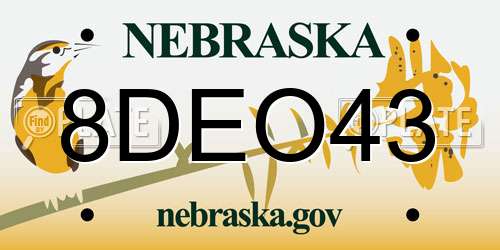 8DEO43 Nebraska License Plate