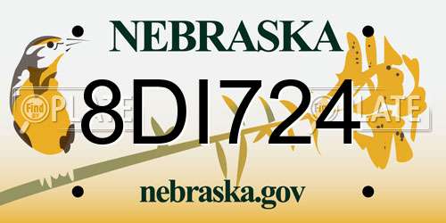 8DI724 Nebraska License Plate