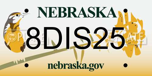 8DIS25 Nebraska License Plate