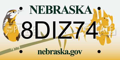 8DIZ74 Nebraska License Plate