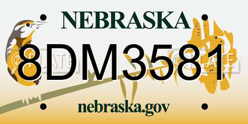 8DM3581 Nebraska License Plate