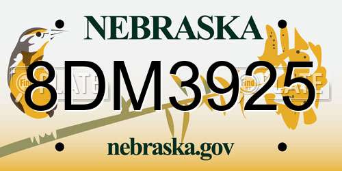 8DM3925 Nebraska License Plate