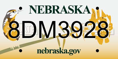 8DM3928 Nebraska License Plate