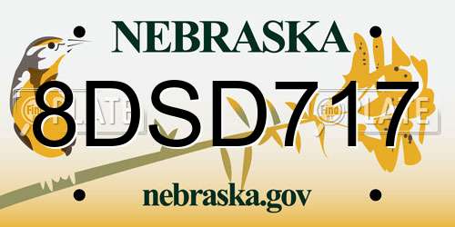8DSD717 Nebraska License Plate