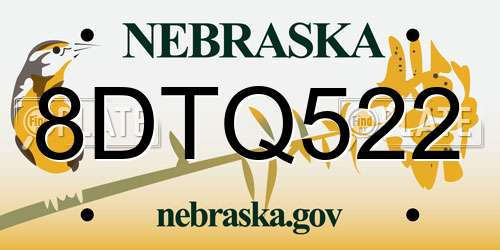 8DTQ522 Nebraska License Plate