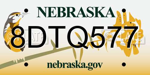 8DTQ577 Nebraska License Plate