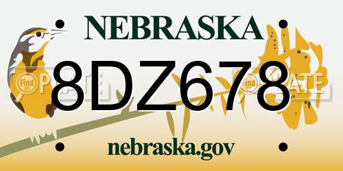 8DZ678 Nebraska License Plate