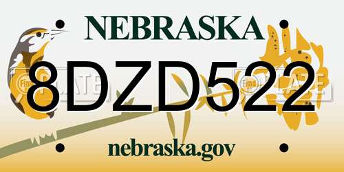 8DZD522 Nebraska License Plate