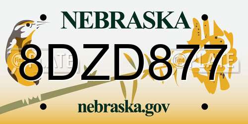 8DZD877 Nebraska License Plate