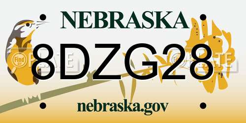 8DZG28 Nebraska License Plate