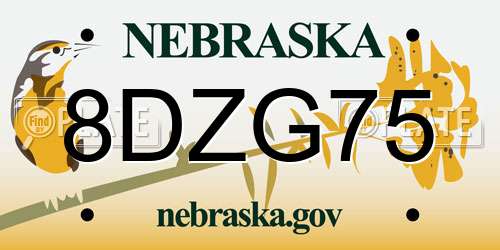 8DZG75 Nebraska License Plate