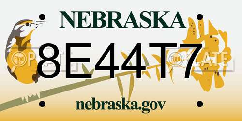 8E44T7 Nebraska License Plate