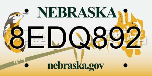 8EDQ892 Nebraska License Plate