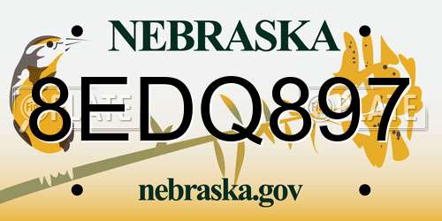8EDQ897 Nebraska License Plate